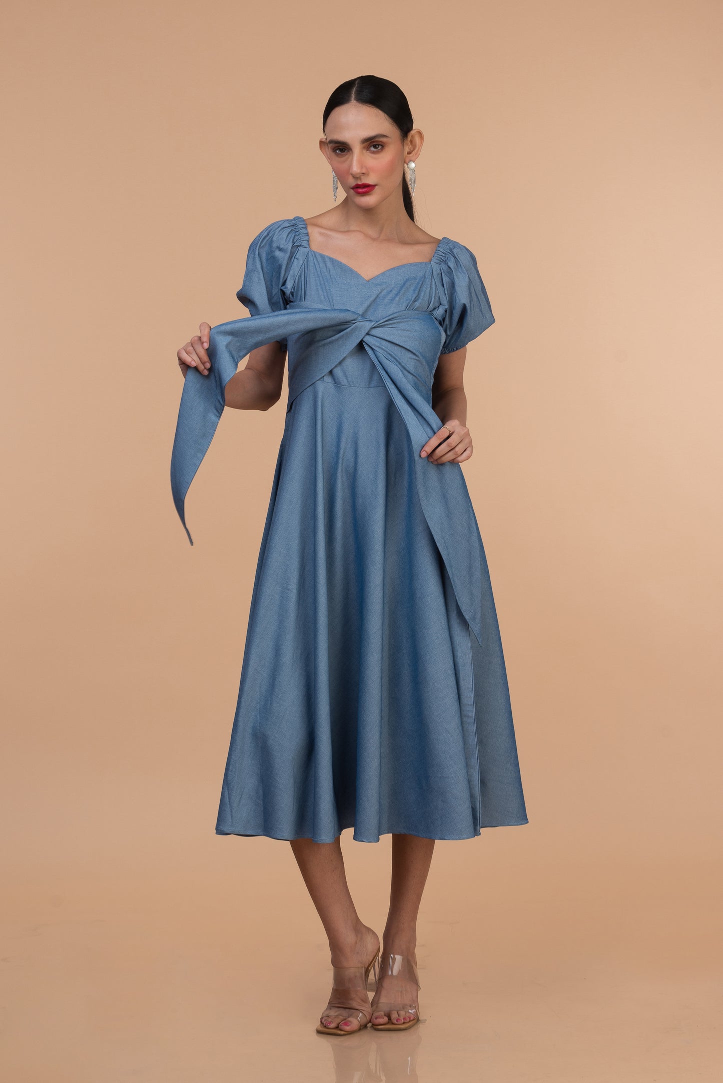 DENIM TIED UP DRESS