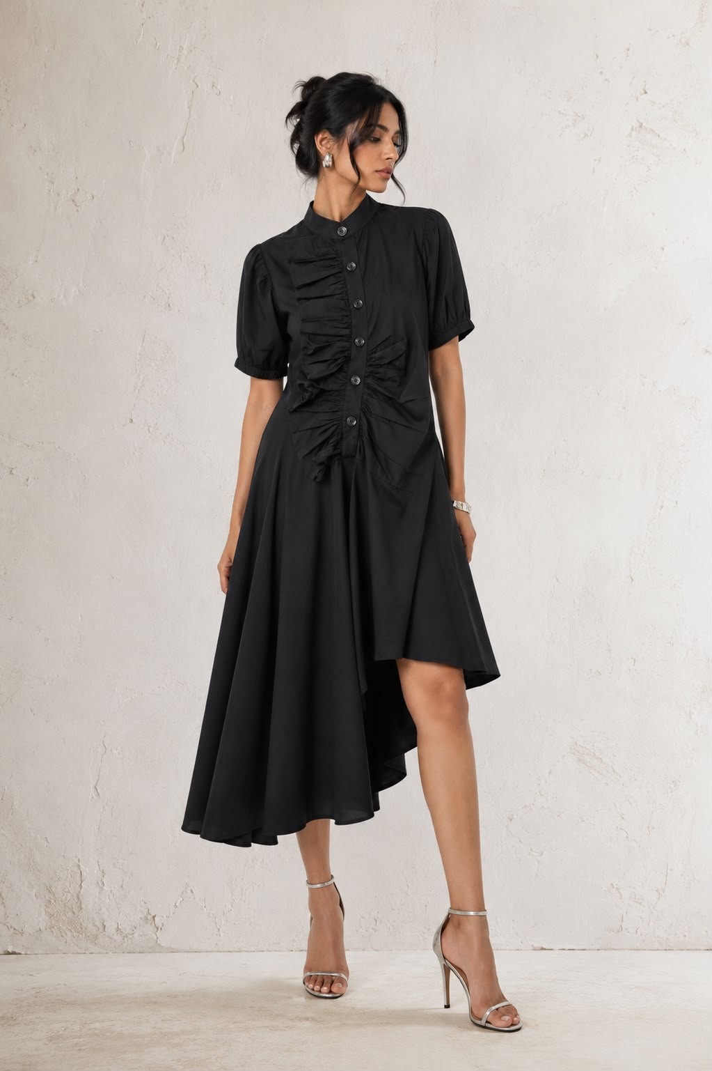 BUTTONED C SHAPE DRESS