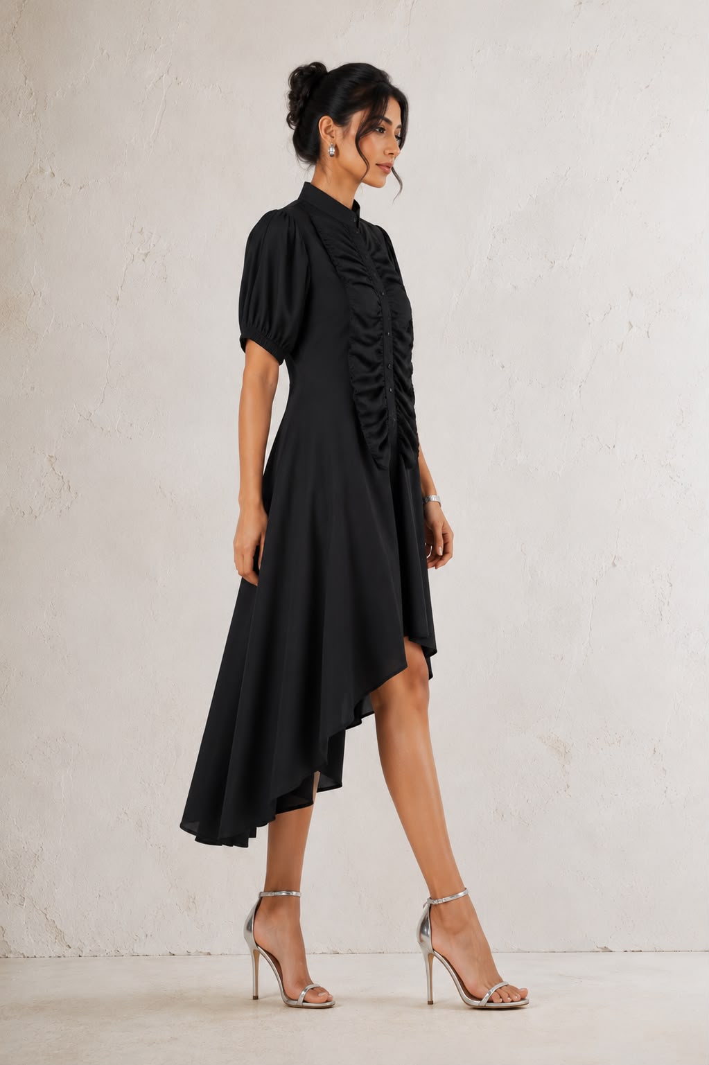 BUTTONED C SHAPE DRESS