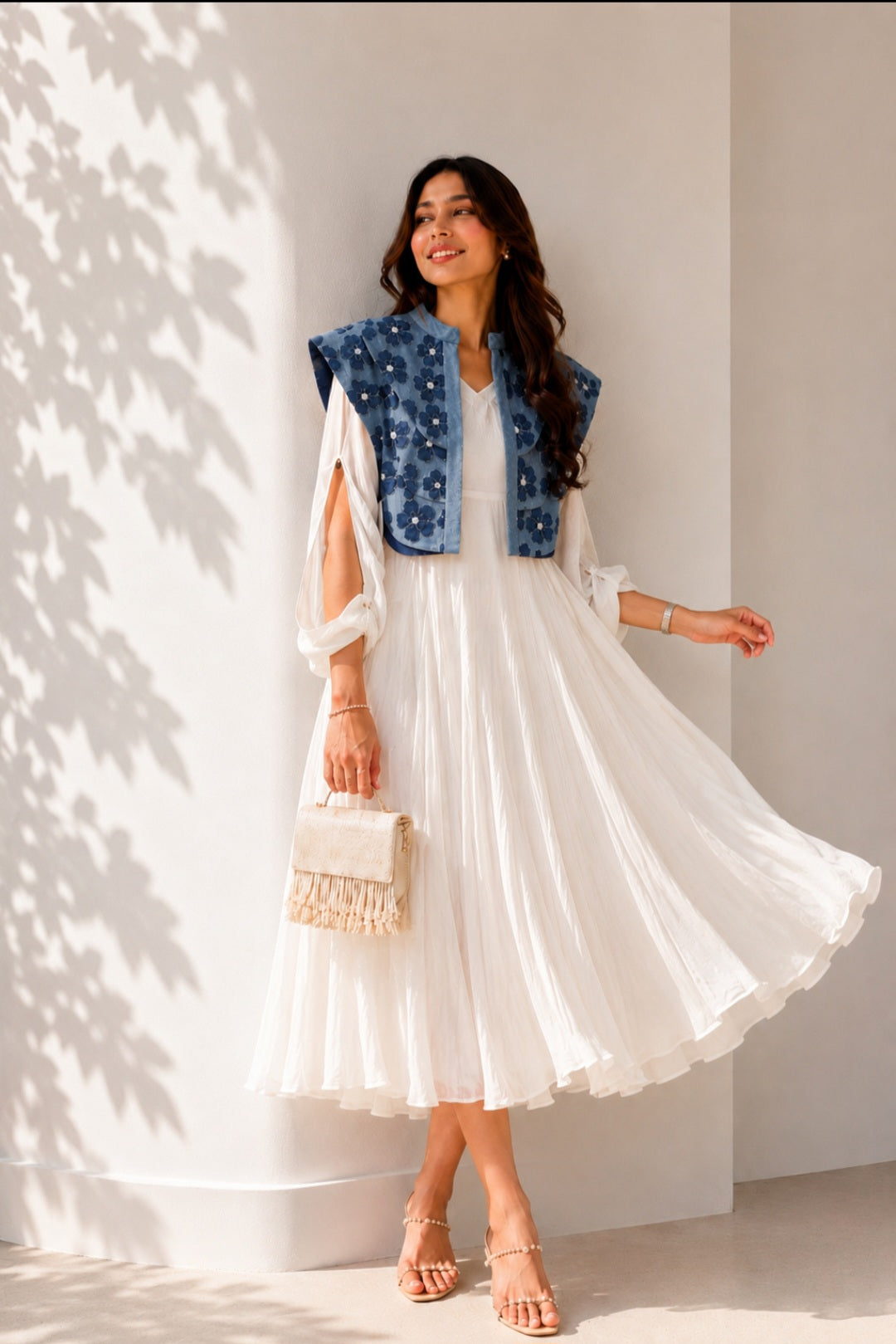 FLORAL CAPED DRESS