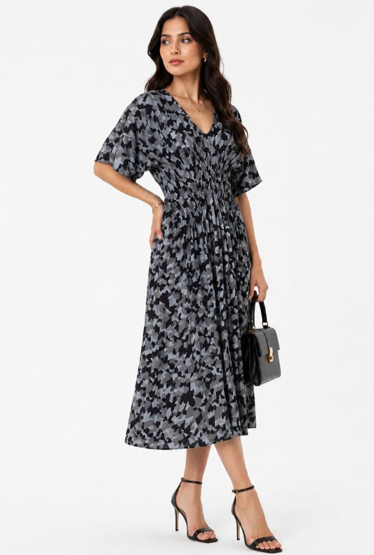 BLACK AMRY PLEATED DRESS