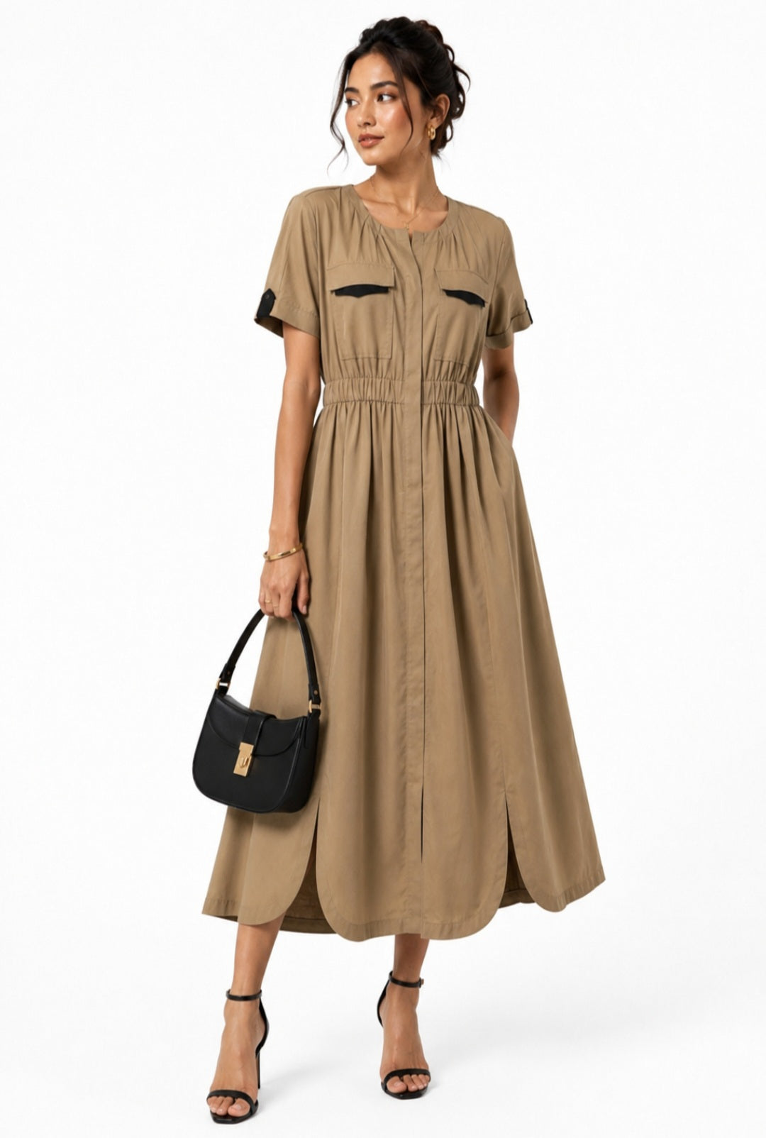 MILITARY PLEATED CURVE DRESS