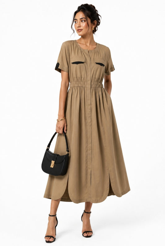 MILITARY PLEATED CURVE DRESS