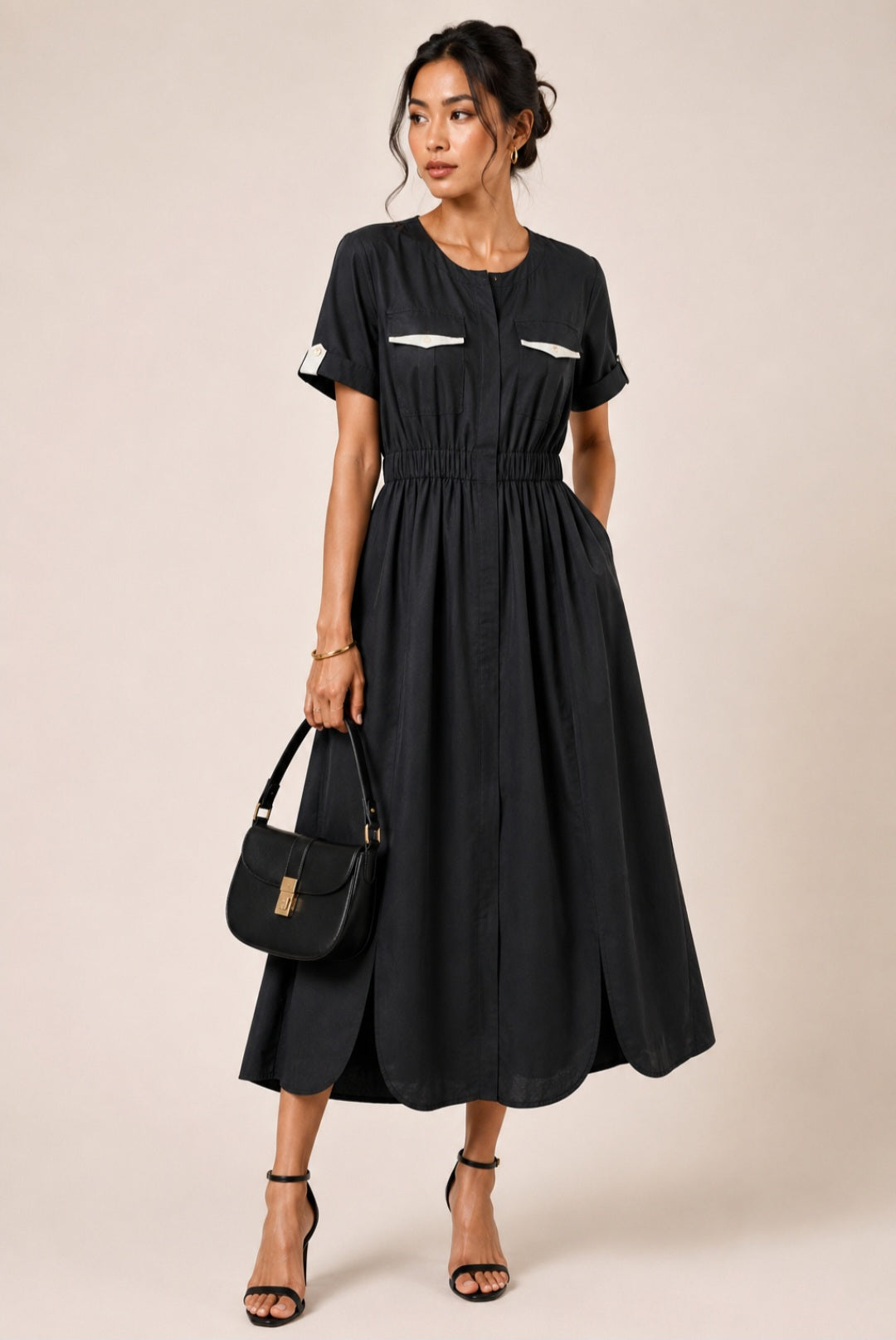 MILITARY PLEATED CURVE DRESS