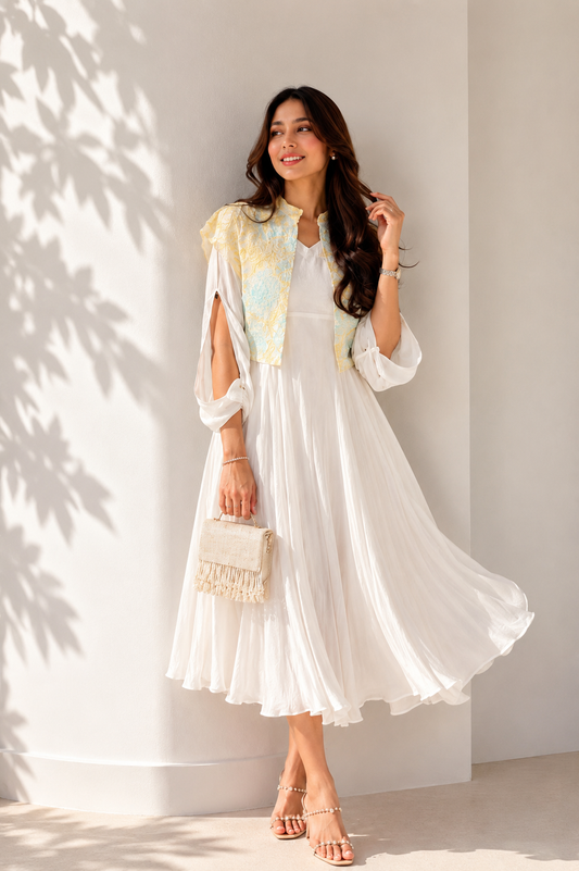 FLORAL CAPED DRESS